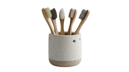A raw clay toothbrush holder crafted with eco-conscious design, white background --ar 16:9
