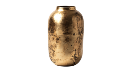 A polished brass vase with natural rustic finish, white background --ar 16:9