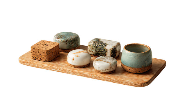 A sustainable cork organizer tray showcasing artisanal glaze, white background --ar 16:9
