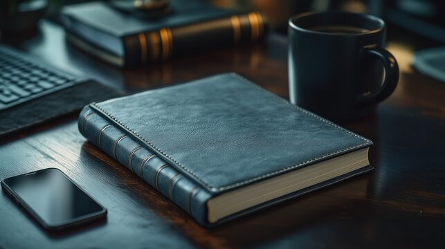 Organized workspace with a journal