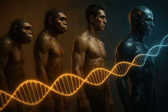 Group of people examining a DNA strip.