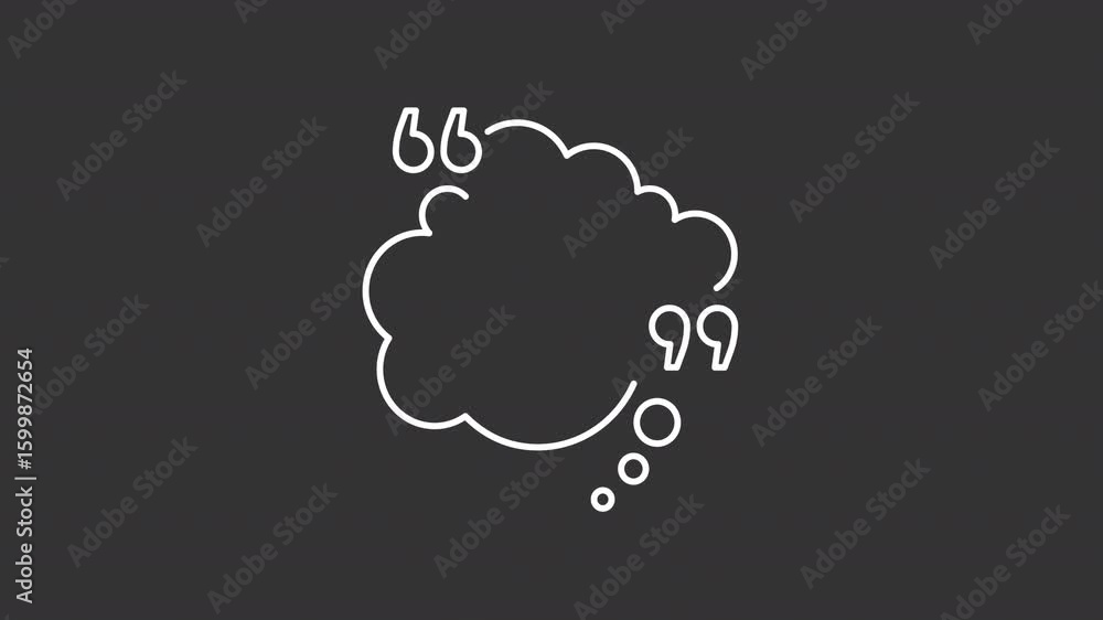 Poster message cloud quotation white line animation. chat citation animated icon. text bubble showing up. q