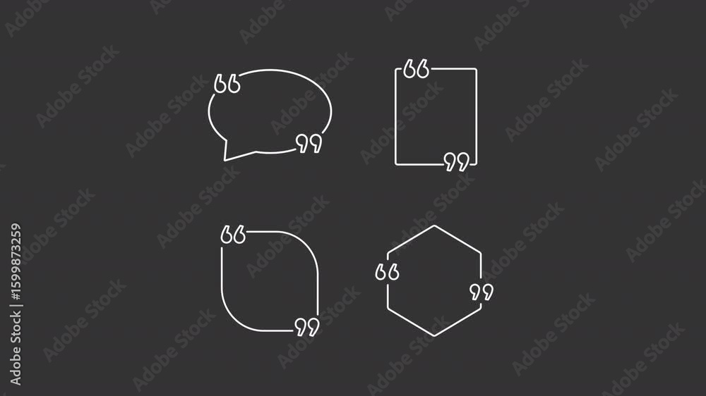 Poster message punctuation animation set. text commas animated white line icons. citation marks, online com
