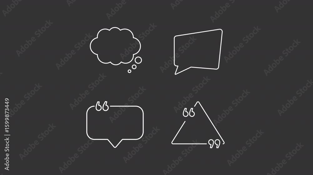 Poster message quotation animation set. online communication animated white line icons. text punctuation, q
