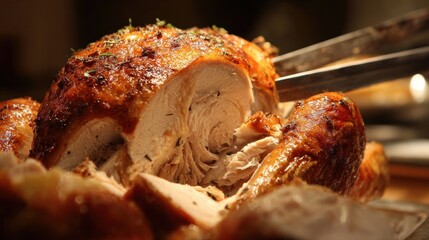 Roasted turkey being carved