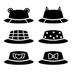 Set of bucket hats style design black silhouette