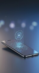 Smartphone with Holographic Ai Technology Visualization in Futuristic Dark Scene