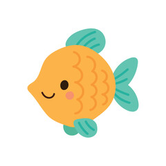 Cute orange fish with teal fins and a smile, perfect for ocean-themed kids designs and playful aquatic illustrations.