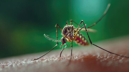 Mosquito biting skin close up macro shot dangerous insect disease 