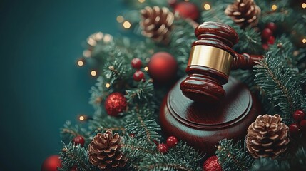 Christmas Auction Gavel and Festive Decorations