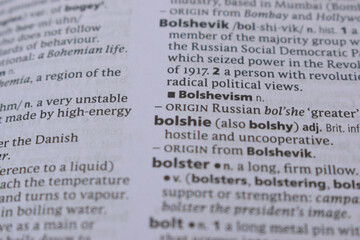 English Definition Dictionary Page Of Printed Word -  Bolshie Close Up