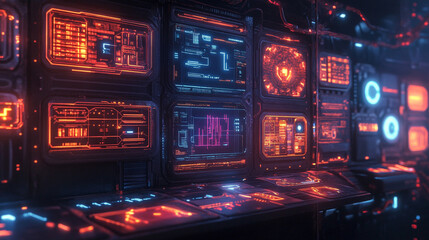 Futuristic control panel with glowing displays