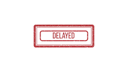 A red rubber stamp with the word Delayed is centered on a transparent background