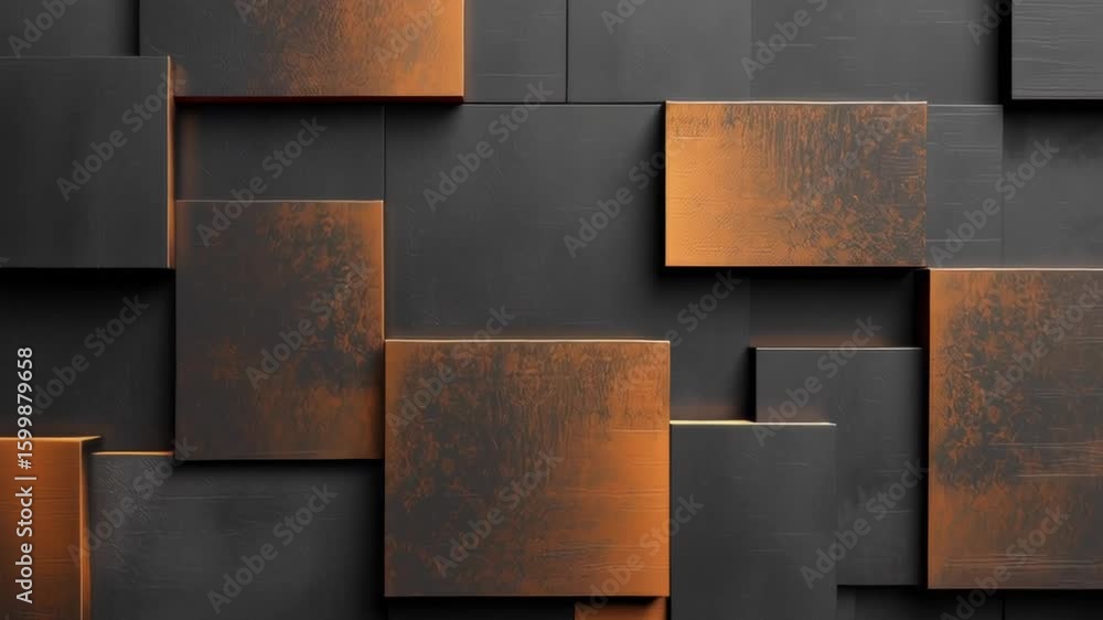 Poster a black and orange wall made of square blocks. the blocks are arranged in a way that creates a sense