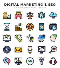 Digital Marketing & SEO Lineal Color icons. Vector Lineal Color illustration.