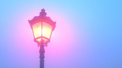 Fototapeta premium Streetlamp in Foggy Atmosphere with Colorful Illuminated Sky