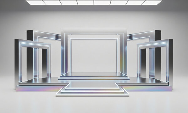 Modern Y3K Minimalist Metallic Stage Design
