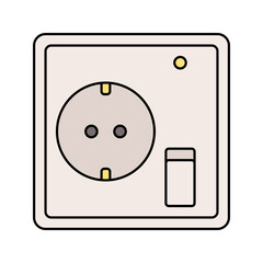 Wall Socket Flat design style, standard round outlet with switch, representing electrical access, perfect for home, office, and utility designs.