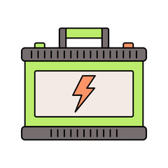 Battery Flat design style, large rechargeable battery, representing stored energy and power supply, ideal for sustainability and technology designs.