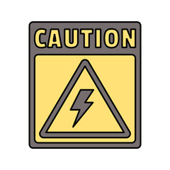 Caution Sign Flat design style, warning board with electric hazard symbol, representing danger, safety, and awareness, ideal for safety and workplace visuals.