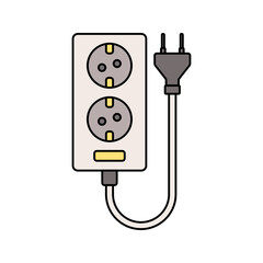 Double Socket Flat design style, two socket outlet with plug, represents power access points, suitable for home, office, and technology graphics.