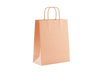 A simple peach colored paper shopping bag with twisted handles isolated on transparent background