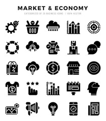 Market & Economy Icons Pack Glyph Style. Vector illustration.