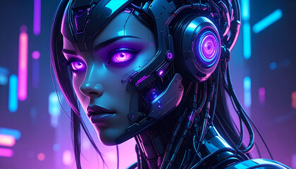 Fototapeta premium Cyberpunk Woman with Neon City.