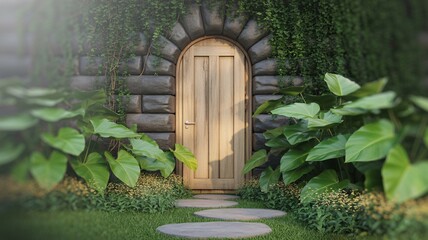 Fototapeta premium Wooden Door in a Secret Garden
