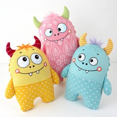 Three Cute Monster Plush Toys Fabric, Pattern, Handmade, Kids Toy plush toys, monster toys