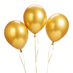 Three Gold Balloons Celebration Concept, Shiny Image, Close-up Composition, Party Decor. gold balloons, party decoration