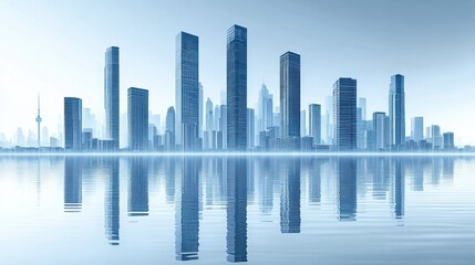 Fototapeta premium Cityscape Reflection: A Serene Metropolis by the Water