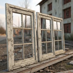 Three Rustic Weathered Wooden Windows, Paned Glass, Vintage Farmhouse Decor, Architectural Salvage, Window Frames. Architectural Salvage, Farmhouse Decor