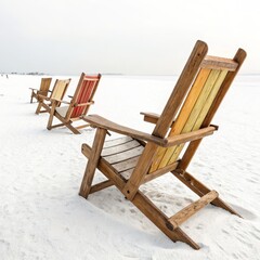 Three Wooden Adirondack Chairs on Snowy Beach, Winter Scene, Landscape Photography, Cold Weather Adirondack chairs, winter beach, snow