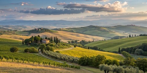 Tuscan Farmhouse Sunset Rolling Hills Landscape Photography, Composition, Vineyard, Italy Tuscan landscape, Italian countryside