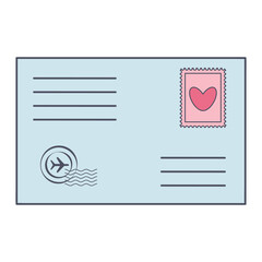 Postal envelope with heart postage stamp and printing. An empty form template. Place for your text. Vector illustration