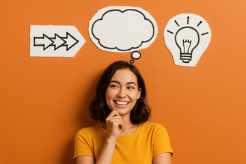 Woman with thought bubble above head.