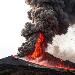 Volcanic Eruption Fiery Lava Flow and Ash Plume, Volcanic Activity, Nature Photography, Eruption, Volcano Volcanic eruption, ash plume