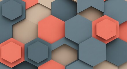 Abstract Hexagon Pattern Background in Coral and Gray Tones