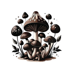 Monochromatic Woodland Mushroom Cluster