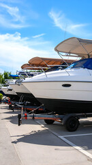 Luxury Boats on Trailers with Sunny Day.