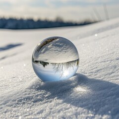 Winter Wonderland Lensball Snowscape Reflection in Crystal Sphere, photography, nature, winter Lensball photography, winter scenery