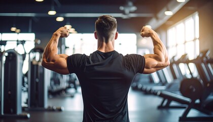 Man flexing muscles in gym