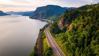 Scenic highway winding along a river valley