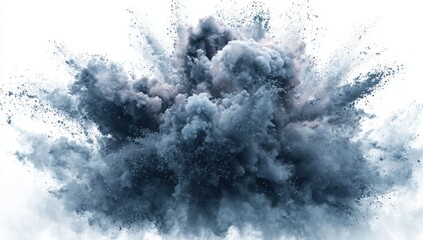 Gray powder explosion on white