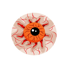Spooky eyeball with red veins. Vector illustration for Halloween horror designs, posters, and creepy party themes.