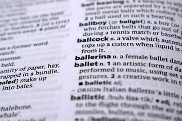 Close Up Of English Dictionary Page With Definition Word -Ballerina