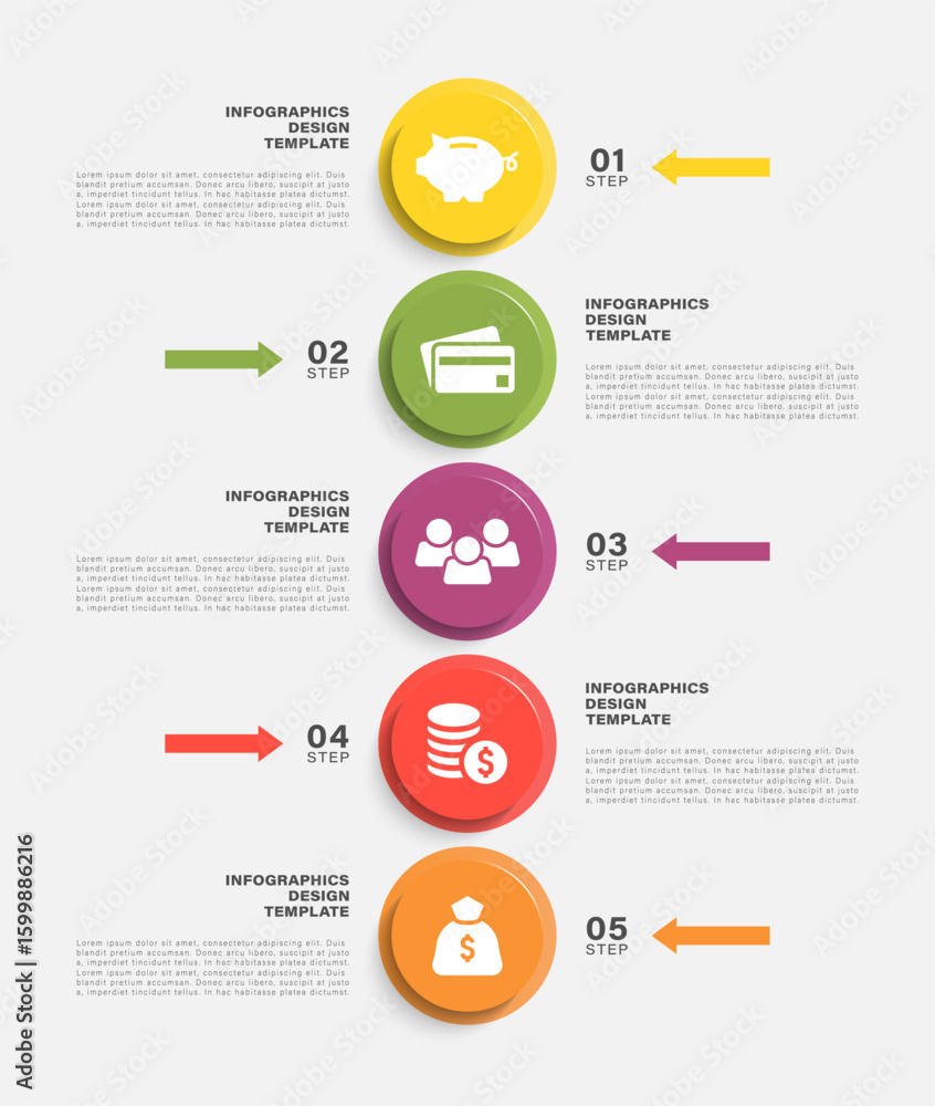Poster vertical 3d infographic template. five steps or options infographic layout with business icons for p