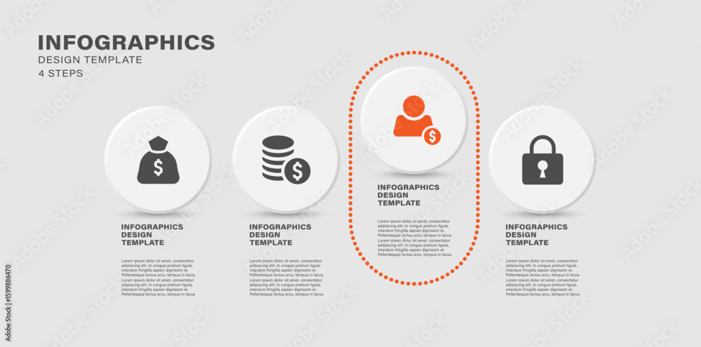 Fototapete 4 circle infographic elements with business icons and space for text. four steps or options infograp