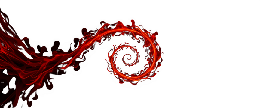 Crimson flame-like spiral glowing against a pitch-black backdrop, representing passion and intensity.

